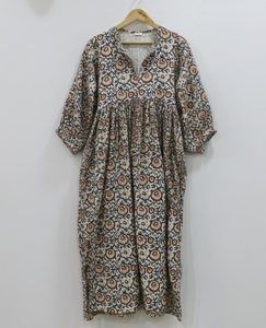 Vestido Túnica Midi para Mujer, 100% Algodón, Formal, Simple, Transpirable, Hecho a Mano en India, Estampado con Bloques, Venta al Por Mayor para Pedidos al Mayoreo - Product Image 1