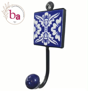 Bravo Rustic Blue Ceramic Tile Wall <b>Coat</b> <b>Hook</b> Pottery Design [CIH 181] - Product Image 1