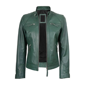 Custom Women <b>Cafe</b> <b>Racer</b> Genuine <b>Leather</b> <b>Jacket</b> Slim Fit Motorbike <b>Jacket</b> Zipper Pockets Private Label OEM Streetwear Waterproof - Product Image 2
