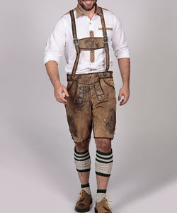 2025 Oktoberfest Authentic German Lederhosen <b>Men</b> Outfit High Quality Genuine <b>Leather</b> <b>Short</b> Dark Brown Solid Pattern Worsted - Product Image 4
