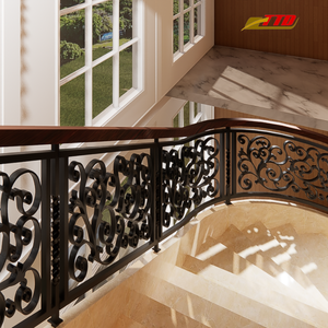 Rampe d'escalier décorative en fer forgé à la main avec un design classique et une finition enduite de poudre noire pour une mise à niveau intérieure de luxe - Product Image 6