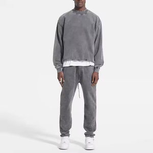 Gris oscuro Vintage Stone Wash sudadera 500gsm peso pesado desgastado ácido lavado Mock Neck Hoodies - Product Image 5