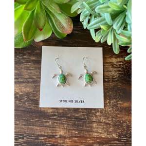 Southwest Handmade Sonoran Gold Turquoise & Sterling <b>Silver</b> Drop <b>Earrings</b> Animal Pattern Turtle <b>Dangle</b> - Product Image 1
