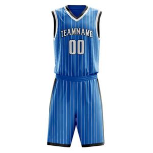 Uniforme de basket-ball pour hommes à rayures bleues de qualité exportation ensemble de maillot et short en tissu léger et durable disponible dans n'importe quelle taille et conception - Product Image 1
