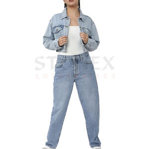 Haute qualité femmes dernier style tenue décontracté solide motif haut veste jean co-ord ensemble à la mode coton Denim avec décoration - Product Image 1