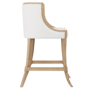 Silla de Bar Tapizada con Acabado Roble, Taburete de Barra Acolchado Blanco, Asiento sin Respaldo de Madera para Comedor y Hotel - Product Image 3