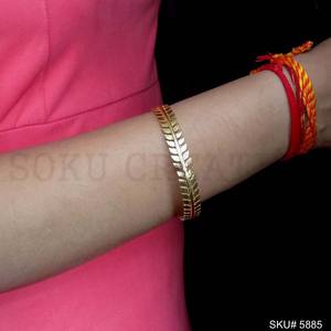 Diseño de hoja de declaración hecho a mano de diseñador chapado en oro de puño y brazalete SKU5885 - Product Image 4