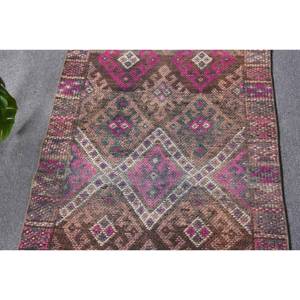 Tapis turc vintage de 27x11 pieds, rose et marron, tapis plat en laine tissée avec support en latex pour décorations de salon - Product Image 5