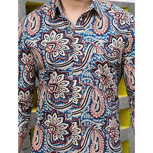 100% Cotton Printed Casual <b>Shirt</b> for Men Stand Collar Full Sleeves Woven Poplin Oxford <b>Paisley</b> Floral Dot Patterns ODM Supply - Product Image 2