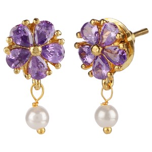 Traditional Gold Plating Hypoallergenic Floral Cubic Zirconia CZ Stud Drop <b>Earring</b> Pierced Jewelry for Teengirls - Product Image 3