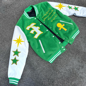 Chaqueta de bombardero recortada de lana personalizada para hombre para la universidad Stand High Street Chenille bordado parcheado estampado Varsity béisbol invierno - Product Image 3