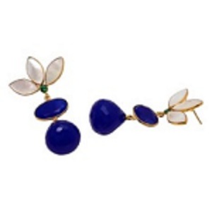 Boucles d'oreilles en argent Sterling 925, calcédoine bleue et pierre de coquille, forme ovale - Product Image 1