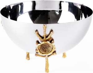 Serving <b>Silver</b> <b>Bowl</b> with Brass Floral Design for Home Hotel Restaurant & Tabletop <b>Bowl</b> Round Shape Steel Dry Fruits Serving <b>Bowl</b> - Product Image 1