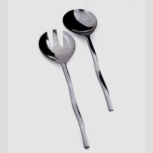 Service à salade en acier inoxydable avec poignée en or unique, Long et rond, ensemble de vaisselle, ensemble de serveurs à salade royal - Product Image 4