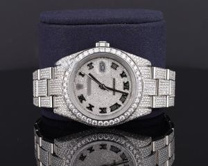 Nouveau chiffre romain personnalisable Moissanite diamant montre lettres romaines en acier inoxydable bande luxe affichage analogique montre à Quartz - Product Image 4