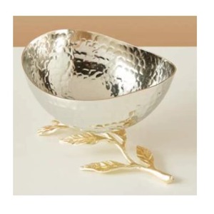 Metal Hammered Serving <b>Bowl</b> with Leaf Accents Perfect for Fruit <b>Snack</b> Nuts Ideal for Hotel Restaurant Dining Table Decor - Product Image 4