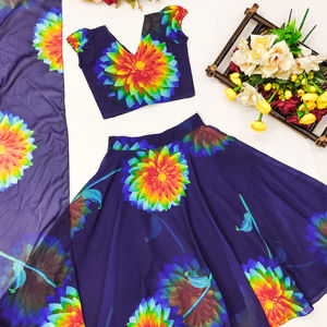 Ensemble Lehenga Choli pour enfants Shoryam Fashion en organza bleu, chemisier à volants, imprimé floral, longueur au sol, vêtements ethniques, mariage/fête pour filles - Product Image 1