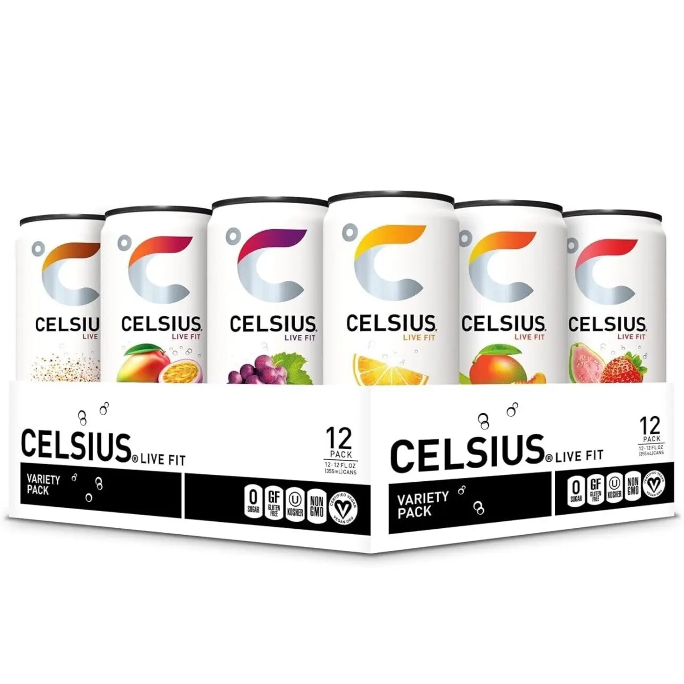 CELSIUS คละรสชาติ แพ็คหลากหลายอย่างเป็นทางการ เครื่องดื่มให้พลังงานที่จําเป็นตามฟังก์ชั่น 12 ฟล. ออนซ์ (แพ็ค 12 ชิ้น)