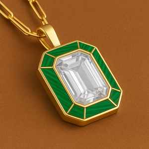 Pendentif en émail de cristal naturel fait à la main de luxe en or 14 carats pour femmes pendentif en pierres précieuses plaqué rhodium - Product Image 4