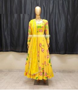 Vestido Maxi Georgette estampado de loto con bordado Dupatta - Product Image 2
