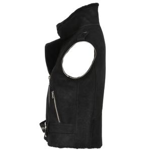 Vente en gros de veste de style motard chauffante pour femmes en cuir véritable de haute qualité avec col en fourrure fermeture éclair noire mode hiver - Product Image 5