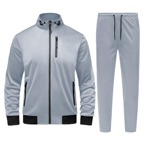 Survêtements souples à fermeture éclair avec poches à fond côtelé noir dernier cri Survêtements à fermeture éclair personnalisés sérigraphiés pour hommes Ensemble deux pièces - Product Image 1