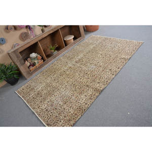 Alfombra de lana marrón beige turca vintage de 4,5x7,7 pies patrón de retazos rectangular de área grande clásico para adolescentes con respaldo de látex - Product Image 2