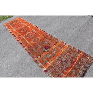 Turkish 2.8x12.8 ft Rug, <b>Runner</b> Vintage Rug, Orange <b>Red</b> Animal Print Rug - Product Image 4