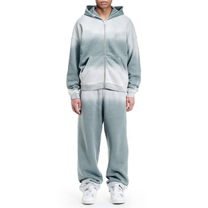 Ensemble de survêtement décontracté en molleton uni délavé à l'acide, sur mesure, taille plus, survêtement surdimensionné pour hommes, pantalon de survêtement évasé et sweat-shirt - Product Image 1