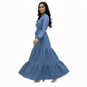 Robe maxi à volants en denim lyocell de luxe Unity avec ceinture à nouer à la taille - Product Image 3