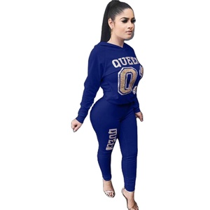 Survêtement en molleton de coton de haute qualité pour femmes, tenue décontractée d'hiver avec logo brodé personnalisé, ensembles de style solide - Product Image 1