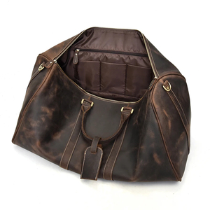 Genuine Leather Foldable Portable Weekender <b>Duffel</b> <b>Bag</b> with Zipper Closure Large Capacity and Detachable Strap for Travel - Product Image 4