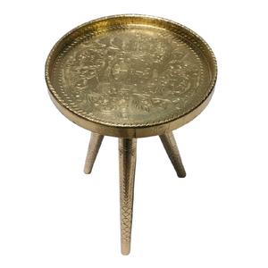 Table ronde en aluminium avec gaufrage et fond Table basse ou d'appoint ronde à trois pieds en métal fini or pour meubles de maison - Product Image 1