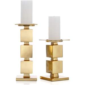 Set of 2 <b>Gold</b> <b>Pillar</b> <b>Candle</b> Holder with a Touch of Royal Look to Your Home Decor - Product Image 1