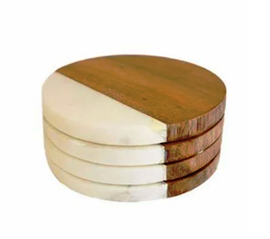 White Marble Coaster Sets Various Styles Natural <b>Wood</b> and Marble Mango coaster Made in India - Product Image 5