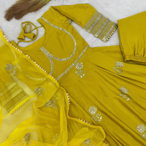 ชุดเดรส anarkali ยาว5มม. งานปักลายแฟนซีชุดผ้าไหมแท้สำหรับผู้หญิงชุดปาร์ตี้ฤดูร้อน - Product Image 1