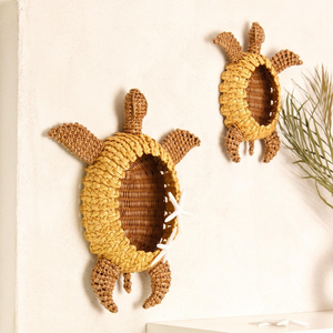 Cesta de Pared de Ratán con Forma de Tortuga, Decoración de Pared de Animales Hecha a Mano con Ratán Natural - Product Image 3