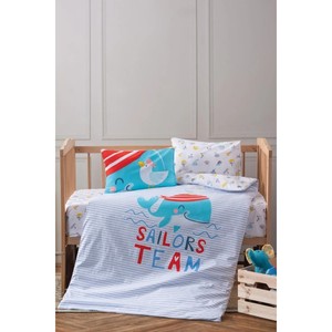 Ensemble de literie bébé 100% coton Cotton Box, motif marin bleu, couette et drap tricotés avec motif dessin animé, idéal pour le sommeil de bébé - Product Image 1