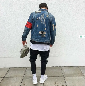 แจ็กเก็ตผ้าเดนิมของผู้ชายแจ็กเก็ตสไตล์วินเทจทำจากกางเกงยีนส์ผ้าฝ้ายแบบสั่งทำตาม2024 - Product Image 6