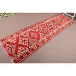 Turkish 2.8x9.4 ft Rug, <b>Runner</b> Vintage Rug, <b>Red</b> Gray Geometric Wool Rug - Product Image 2