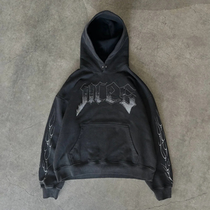 Survêtements surdimensionnés lavés à l'acide 100% coton éponge personnalisés ensemble de survêtement pour hommes pantalons de survêtement évasés empilés à capuche imprimé automne - Product Image 3