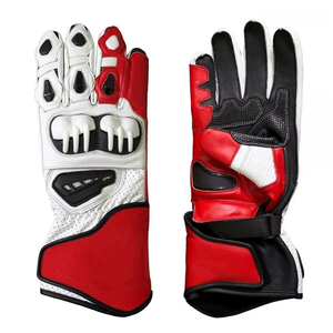 Guantes de moto de cuero blanco y rojo con protección elegante para nudillos, ropa deportiva estampada para carreras de autos, ropa de invierno de talla grande - Product Image 4