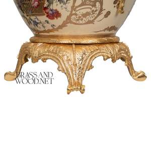 Cachepot décoratif classique de luxe en céramique avec laiton plaqué or - Product Image 5