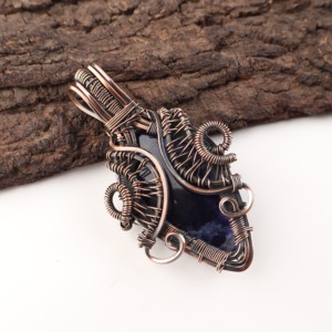 Collar con Colgante de Sodalita Azul en Forma de Pera, Envuelto en Alambre de Cobre, Plata Oxidada, Regalo de Cumpleaños, Oferta Especial de Hoy - Product Image 2