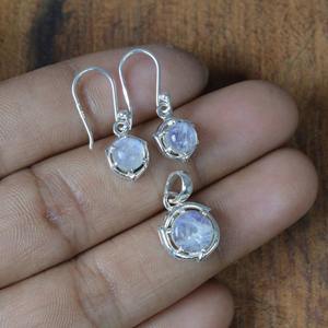 925 argent Sterling pierre de lune pierres précieuses boucles d'oreilles pendentif ensemble bijoux à la main en argent Boho Style bijoux pour femmes cadeau de mariage - Product Image 4