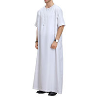 Túnica Blanca de Algodón para Hombre, Manga Corta, Largo hasta el Suelo, Cuello Redondo, Túnica Modesta, Ropa Islámica para Oración, Estilo de Oriente Medio