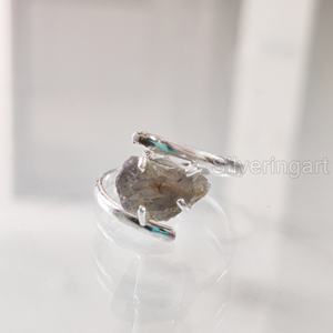 Bague pour femme en pierre brute, labradorite naturelle, avec croix à griffes, en argent sterling 925, pour anniversaire et Noël - Product Image 1