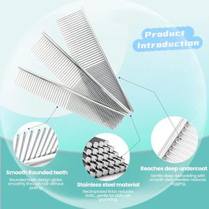 ชุดหวีกรูมมิ่งสัตว์เลี้ยงสแตนเลสสำหรับขนยาวและขนหยิกสั้น เหมาะสำหรับสุนัขและแมวทุกขนาด ดีไซน์เรียบง่าย - Product Image 4