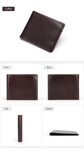 Cartera plegable de cuero genuino marrón para hombre con estilo con forro de poliéster, tarjetero de bolsillo frontal para viajes - Product Image 6