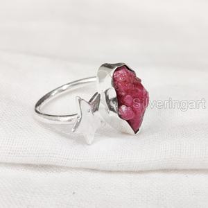 Bijoux en pierre brute Bague pour femme Pierre précieuse rubis naturel Pierre de naissance de juillet Bague en pierre étoile Bijoux de déclaration Bague en argent sterling 925 - Product Image 1